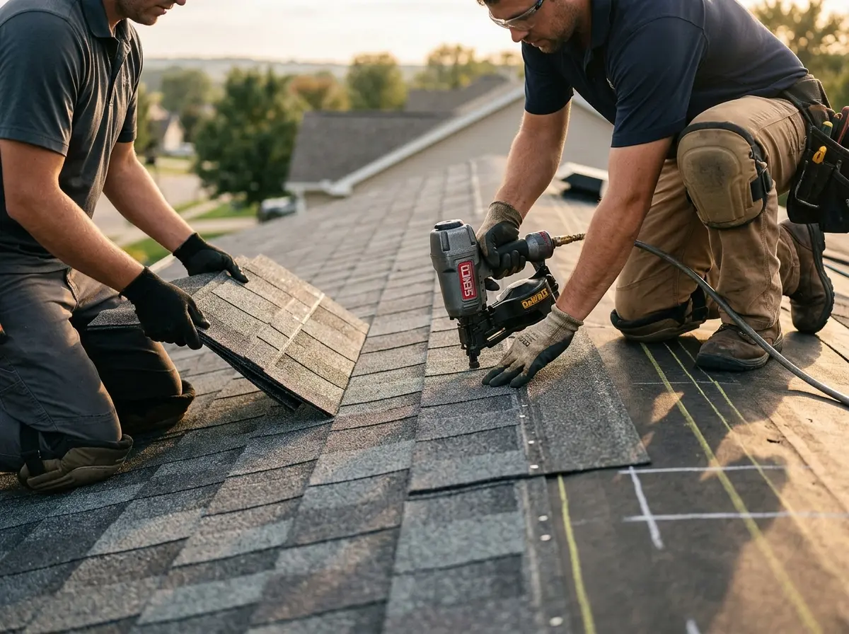Professional roofer working on a residential roof in Hopatcong